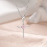 Personalizado Minimalismo 4 Birthstones Cruz Collar Jesús Joyería Cumpleaños Cristiano Bautizo Regalo para Mujeres