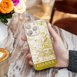 Personalisierte Vintage Französisch Land Mädchen Slim Phone Case für iPhone mit Namen Toile De Jouy Stil Geburtstag Brautjungfer Hochzeit Geschenk für Frauen