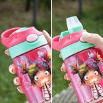 Personalisierte niedlich schrulligen Mädchen 16oz Kind Wasserflasche mit Stroh und Name Geburtstag zurück zu Schule Geschenk für Mädchen