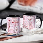 Personalized Name Cloud Heart Holding Hands 11oz Ceramic Mug with Names Birthday Valentine's Day Anniversary Gift for Couples
