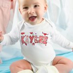 Personalized Cute Doodle Love Letter Cotton Baby Bodysuit T-Shirt Sweatshirt with Name Valentine's Day Anniversary Celebration Gift for Kids