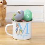 Personalized Cute Easter Peter Rabbit Bunny 12oz Enamel Mug with Initial and Name Back to School Birthday Easter Gift for Kids