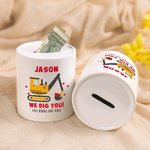 Personalized Cute Cartoon Excavator Ceramic Money Box with Name and Text Birthday Children's Day Gift for Kids