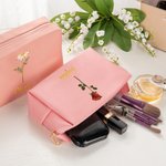 Henkilökohtainen Faux Glitter Gold-Edged Syntymä Kukka Nahka Makeup laukku pussi nimi Syntymäpäivä Travel tarvikkeet häät lahja naisille morsiusneitoja varten