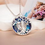 Collier en Cristal et Argent Sterling Personnalisé avec 1-2 Pierres de Naissance et 1-4 Initiales Thème Arbre de Vie Cadeau Anniversaire pour Femme