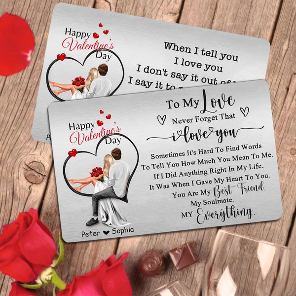 Personalized Heart Happy Valentine's Day Couple Promise Wallet Card with Names and Text Valentine's Day Anniversary Gift for Couples