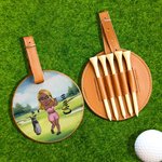 Porta tee da golf in pelle PU personalizzato con nome e personaggio in stile cartone animato accessorio regalo di compleanno per appassionati di golf