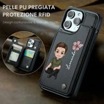 Custodia per telefono in pelle PU personalizzata con nome fiore di nascita e personaggio portacarte e protezione RFID regalo per amici