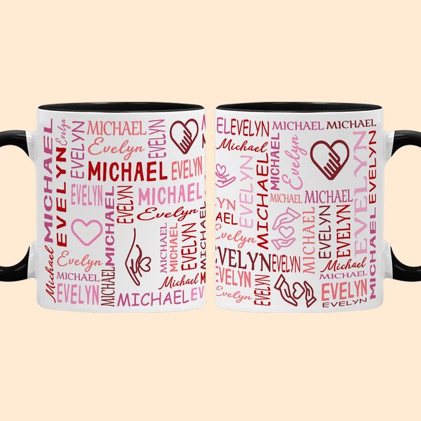 Personalised Name Cloud Heart Holding Hands 11oz Ceramic Mug with Names Birthday Valentine's Day Anniversary Gift for Couples