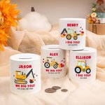 Personalized Cute Cartoon Excavator Ceramic Money Box with Name and Text Birthday Children's Day Gift for Kids