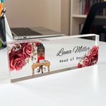 Personalisierte Blume Cartoon Business Charakter Acryl Schreibtisch Namensschild mit Namen Geburtstag Arbeit Jahrestag Geschenk für Büroangestellte