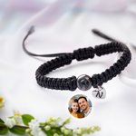 Personalisierte Foto Projektion geflochtenes Armband mit Initial und verstellbarem Kordelzug Valentinstag Geburtstag Jahrestag Geschenk für Familie Freunde