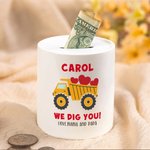 Personalized Cute Cartoon Excavator Ceramic Money Box with Name and Text Birthday Children's Day Gift for Kids