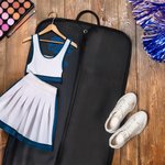 Personalized Cheerleading Theme Name Waterproof Striped Travel Garment Storage Bag with Leather Handle Birthday Team Gift for Cheerleader Girls