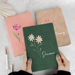 Diaro di viaggio foderato in pelle PU personalizzato con nome e fiore di nascita acquerello regalo di compleanno per amici di famiglia