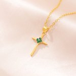 Personalizado Minimalismo 4 Birthstones Cruz Collar Jesús Joyería Cumpleaños Cristiano Bautizo Regalo para Mujeres