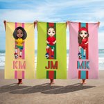Gepersonaliseerd Voetbal Cartoon Character Monogram Stripe Oversized Quick Dry Strandlaken Vakantie Accessoires Verjaardagscadeau voor voetballiefhebbers