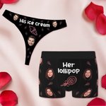 Gepersonaliseerd ijs lolly ademend paar string korte boxer ondergoed set met gezichtsfoto Valentijnsdag verjaardagscadeau voor hem haar