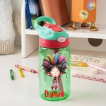 Personalisierte niedlich schrulligen Mädchen 16oz Kind Wasserflasche mit Stroh und Name Geburtstag zurück zu Schule Geschenk für Mädchen
