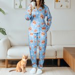 Personalized Pet Face Soft Skin-friendly Long-Sleeve Pajama Pants Set with Paw Print and Bone Birthday Gift for Pet Lovers