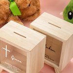 Personalisierte Faithful Kreuz klar hölzerne Spardose Sparschwein mit Namen und Text Baby Dusche Geburtstag Kindertag Geschenk für Kinder