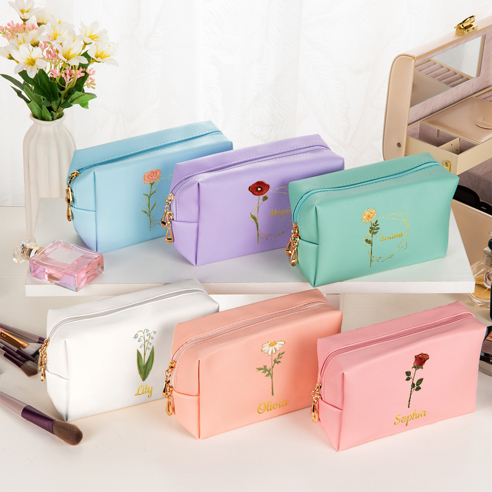 Trousse de maquillage en cuir avec nom et accessoires de voyage Cadeau de mariage pour femmes demoiselles d'honneur