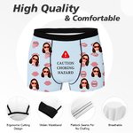 Personalizado Labio Peligro de Asfixia Precaución Transpirable Pareja Tanga Boxer Calzoncillos Set con Foto de Cara Día de San Valentín Aniversario Regalo para Él Ella