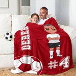 Manta personalizada multicolor de fútbol con nombre y número para decoración del hogar Regalo de cumpleaños para los amantes del fútbol