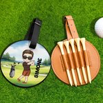 Porta tee da golf in pelle PU personalizzato con nome e personaggio in stile cartone animato accessorio regalo di compleanno per appassionati di golf