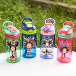 Personalisierte niedlich schrulligen Mädchen 16oz Kind Wasserflasche mit Stroh und Name Geburtstag zurück zu Schule Geschenk für Mädchen