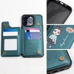 Custodia per telefono in pelle PU personalizzata con nome fiore di nascita e personaggio portacarte e protezione RFID regalo per amici