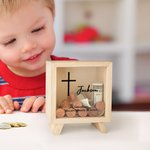 Personalisierte Faithful Kreuz klar hölzerne Spardose Sparschwein mit Namen und Text Baby Dusche Geburtstag Kindertag Geschenk für Kinder