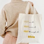 Personalisierte wiederverwendbare Pray On It Canvas Tasche mit Namen Reisezubehör religiöses Geburtstagsgeschenk für Christen