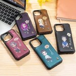 Custodia per telefono in pelle PU personalizzata con nome fiore di nascita e personaggio portacarte e protezione RFID regalo per amici