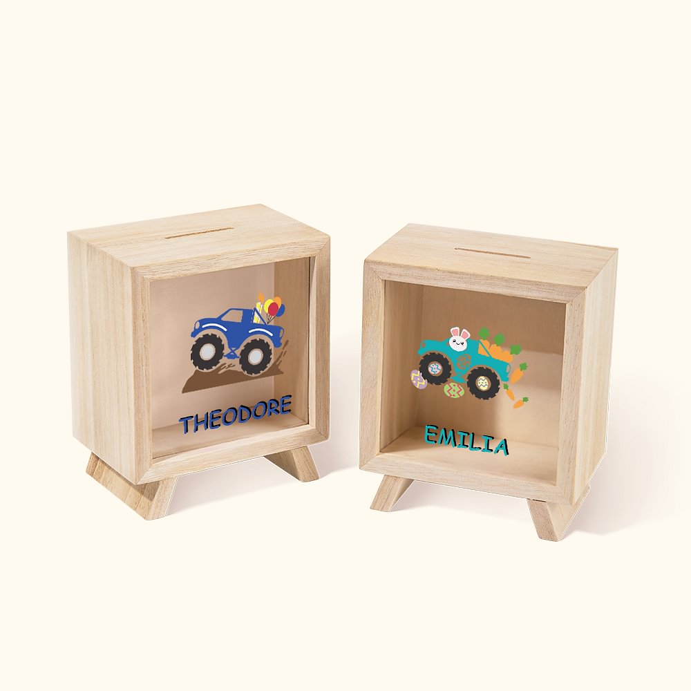 Tirelire transparente en bois avec nom Cadeau d'anniversaire personnalisé pour enfants