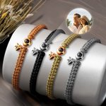 Personalisierte Foto Projektion geflochtenes Armband mit Initial und verstellbarem Kordelzug Valentinstag Geburtstag Jahrestag Geschenk für Familie Freunde