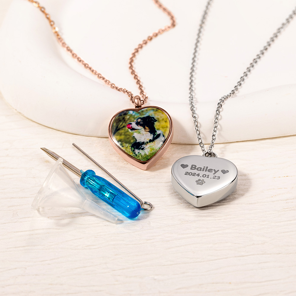 Collier d'urne photo personnalisé avec texte gravé Sympathie Cadeau commémoratif pour les propriétaires d'animaux de compagnie