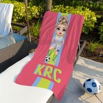 Gepersonaliseerd Voetbal Cartoon Character Monogram Stripe Oversized Quick Dry Strandlaken Vakantie Accessoires Verjaardagscadeau voor voetballiefhebbers