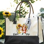 Personalized Heart Flower Cartoon Character Large Canvas Tote Bag with Name Valentine's Day Anniversary Gift for Women