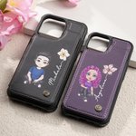 Custodia per telefono in pelle PU personalizzata con nome fiore di nascita e personaggio portacarte e protezione RFID regalo per amici