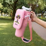 Personalized Quirky Girl Water Bottle Carrier Bag with Name Pocket and Adjustable Shoulder Strap Accessory for 40oz Stanley Birthday Gift for Women