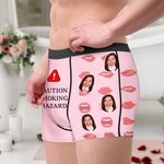 Personalizado Labio Peligro de Asfixia Precaución Transpirable Pareja Tanga Boxer Calzoncillos Set con Foto de Cara Día de San Valentín Aniversario Regalo para Él Ella