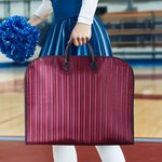 Personalized Cheerleading Theme Name Waterproof Striped Travel Garment Storage Bag with Leather Handle Birthday Team Gift for Cheerleader Girls