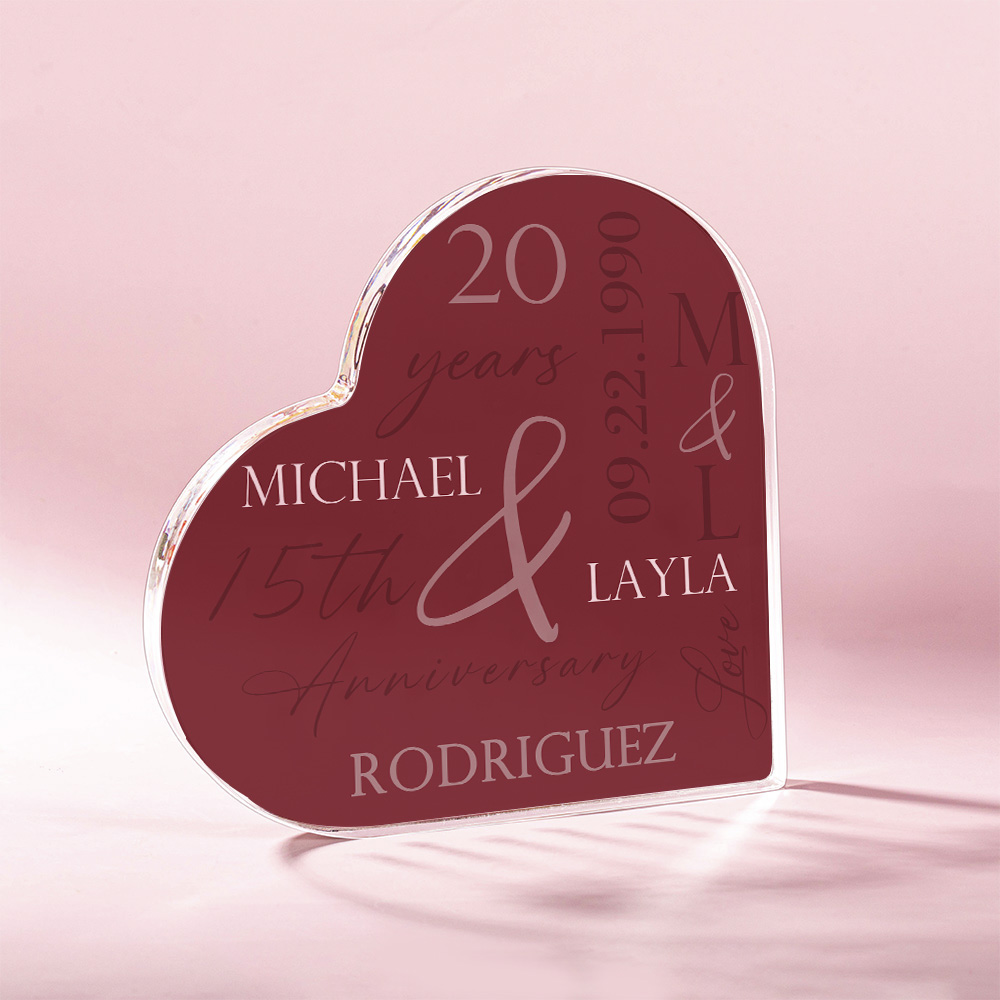 Plaque Acrylique Anniversaire Multicolore Personnalisée avec Nom et Année Décoration Maison Cadeau d'Anniversaire de Saint Valentin pour Couple Famille