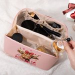 Personalisierte Coquette Bogen Liebe Hochland Kuh PU Leder Kosmetiktasche mit Namen Portable Reisezubehör Geburtstag Valentinstag Geschenk für Frauen
