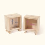 Personalisierte Faithful Kreuz klar hölzerne Spardose Sparschwein mit Namen und Text Baby Dusche Geburtstag Kindertag Geschenk für Kinder