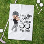 Gepersonaliseerde I Use This Towel to Clean My Balls Waffle Golf Towel met Cartoon Sport Man Haak Super Absorberend Golf Accessoire Cadeau voor Golfliefhebber Man