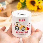 Personalized Cute Cartoon Excavator Ceramic Money Box with Name and Text Birthday Children's Day Gift for Kids