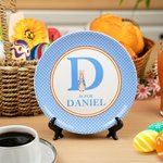 Henkilökohtainen Classic Peter Rabbit raidallinen ruudullinen keraaminen ruokalevy, jossa nimi Initial pääsiäinen perhejuhla pöydän sisustus lahja pojille tytöille