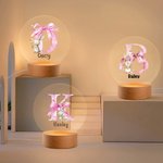 Personalized Cute Easter Bunny Pink Bow Initial LED Night Light with Wooden Base Cute Room Decor Birthday Easter Party Favor Gift for Kids